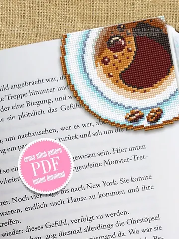 Corner bookmark cross stitch pattern PDF download Cup of Coffee cross stitch chart, Coffee bookmark digital PDF, Coffee lover gift #B247 $4.10
