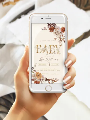 Rustic Autumn Baby Shower Invitation; Boho Flowers Baby shower; Little Pumpkin baby shower; digital invitation; smartphone invitation $10.98