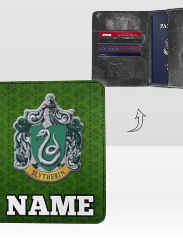 Slytherin Passport Cover Custom NAME, Passport Holder High-Grade Microfiber Leather $36.00