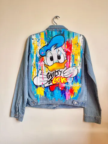 Donald Duck Walt Disney Mickey Mouse Painted Denim Jacket Custom denim jacket Personalized jean jackets $272.09