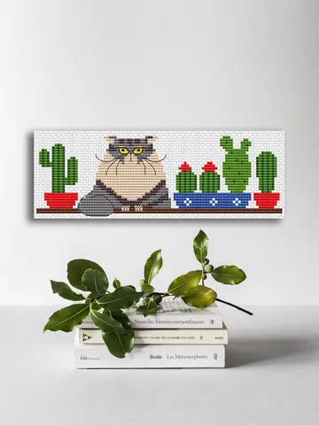 Cross stitch bookmark pattern Cat and Cacti