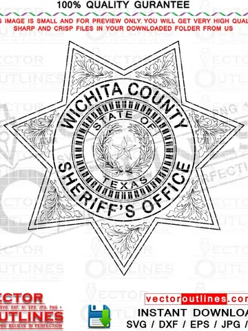Wichita County, Texas Sheriff Star Svg Badge Vector Line art, CNC Cutting, Laser Engraving, Cricut, Vinyl Cut, Digital Cutting Machine file $5.00