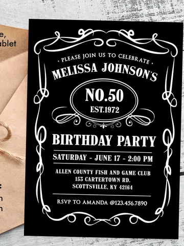 Whiskey Birthday Invitation, Men Birthday Invitation, Adult Birthday Invitation, 50th Birthday Party Invitation, Editable Template $7.00