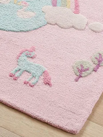 Buy Unicorn Castle Pink Round Hand Woven 100% Wool Rugs for kids room l Living room l Bed room in Various size 4x4 l 5x5 l 6x6 l 7x7 l 8x8 $680.00