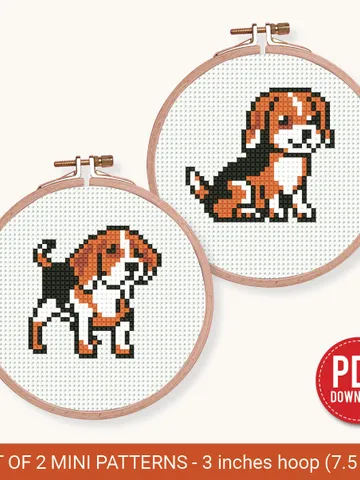 Bundle of 2 mini puppy Cross stitch patterns contemporary dogs Beagle animals beginner counted modern chart gift DIY embroidery instant PDF $5.37