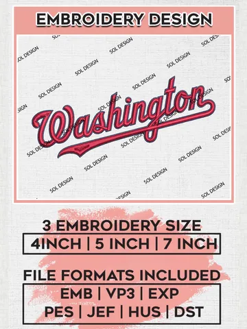 MLB Washington Wordmark Machine Embroidery Design Files, MLB Washington Nationals Team Embroidery, MLB Teams, 3 sizes, MLB Machine embroidery designs, Digital Download $6.99