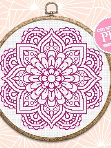 Flower mandala cross stitch pattern download PDF Monochrome floral ornament cross stitch chart, Easy mandala embroidery DIY Home decor #M138 $4.60