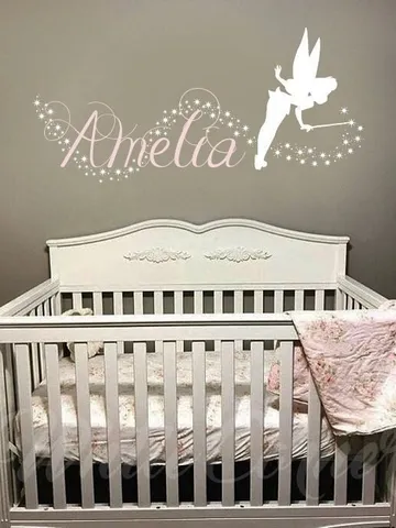 Custom Name Wall Decal, Tinkerbell Wall Decal, Peter Pan Wall Sticker, Disney Decal, Stars Decal, Personalized Decal, Gift for Her rta1875 $48.99