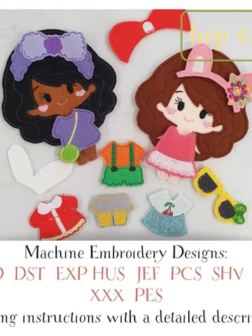 ITH Felt Dress Up Dolls Pattern Set (2 Dolls + Clothes), Quiet Book Dolls Embroidery Design, 4x4 Hoop Digital Download $8.00