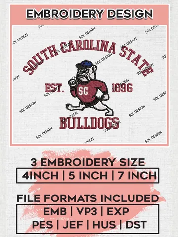 South Carolina State Bulldogs Est 1896 Logo Embroidery Designs, NCAA South Carolina State Bulldogs Team Embroidery, NCAA Team Logo, 3 sizes, Machine embroidery Files, Digital Download $6.99