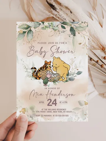Classic Winnie Pooh Baby Shower Invitation; Pooh Baby Shower Editable Template; Girl Pink Flowers Baby Shower; Baby Shower trend of 2023 wb1 $12.78