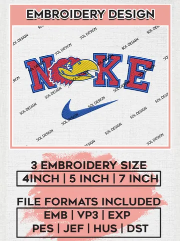 Nike Kansas Jayhawks Machine Embroidery Design, NCAA Kansas Jayhawks Embroidery Design Design files, NCAA Embroidery Designs, NCAA Machine Embroidery Designs, Digital Download $6.99