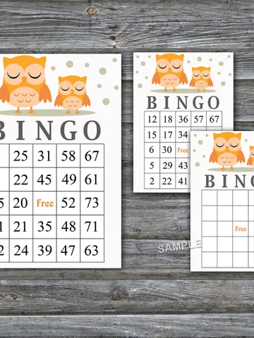 Owl bingo cards,Owl bingo game,Owl Printable bingo cards,60 Bingo Cards,INSTANT DOWNLOAD--366 $3.95