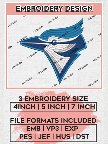 Toronto Blue Jays Logo Embroidery Files, MLB Toronto Blue Jays Team Embroidery, MLB Teams, 3 sizes, MLB Machine embroidery designs, Digital Download $6.99