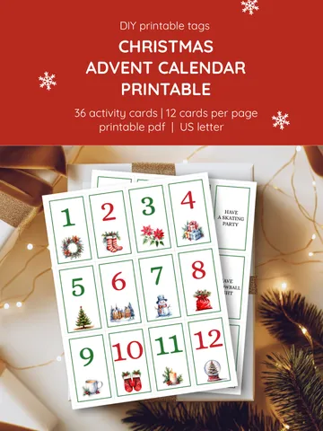 Printable Advent Calendar Cards. Christmas Activity for Kids. DIY Advent Calendar for Families. Cut & Print Watercolor Countdown Cards. Watercolor Advent Cards Printable. Christmas Countdown Activity for Kids.
Advent Calendar With Tasks Printable. Family