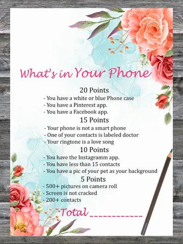 Roses Birthday Game What's in Your Phone Birthday Party Game,Adult Birthday party game-fun games for her-Instant downloa $1.75
