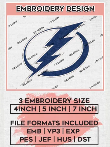 Tampa Bay Lightning Machine Embroidery Files, NHL Tampa Bay Lightning Embroidery Designs, NHL Tampa Bay Logo, NHL Embroidery Design, Hockey Team, Digital Download