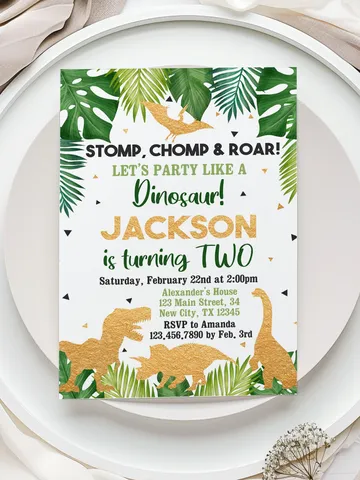 Dinosaur Birthday Invitation EDITABLE, Two Wild Birthday Invite, 2nd Dinosaur Party Invite Printable, Roar Invitation Instant Download $7.00