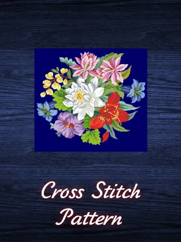 Antique Cross Stitch Pattern Bouquet of Flowers Digital Download PDF $7.50