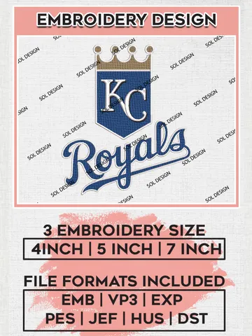 Kansas City Royals Logo Embroidery Designs, MLB Kansas City Royals Embroidery Design, MLB Embroidery Design Files, MLB Logo, 3 sizes, Machine embroidery Files, Digital Download $6.99