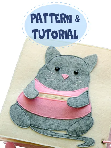 Quiet book page PDF, SVG Pattern and Tutorial, Fat Cat with fish $4.00