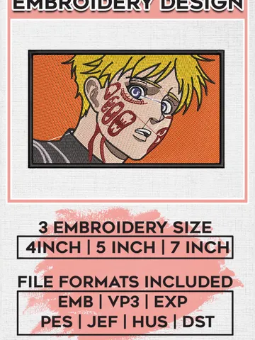 Armin Arlert Embroidery Design File, Attack On Titan Anime Embroidery Files, Emb Machine Embroidery Designs EMB_ANIME_54 $6.99