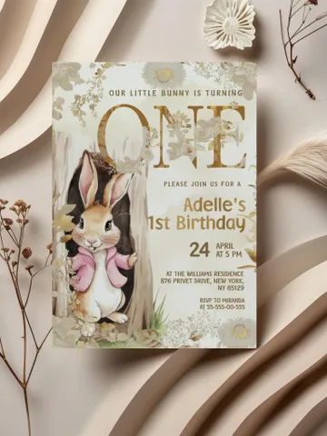 Editable and Printable Invitation template for 1st Baby Birthday party in Peter Rabbit style instant download and unlimited access pr777 $12.78
