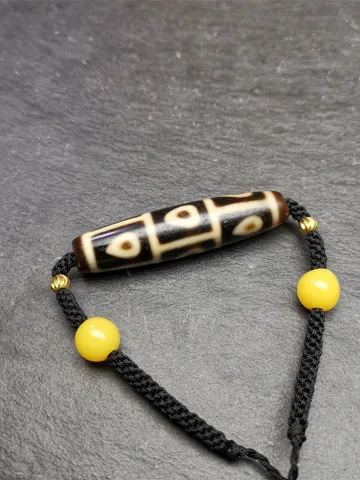 Gandhanra Antique Tibetan 9 Eyes Bodhi Dzi Bead Necklace, 2.13&quot; x 0.51&quot;, 30 Years Old $179.99