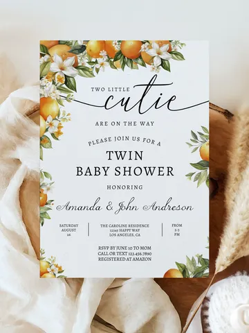 Two Little Cuties Are On The Way Baby Shower Invitation, Clementine Shower Invite, Orange Baby Shower, Twin Baby Shower Invite - I104 $7.00