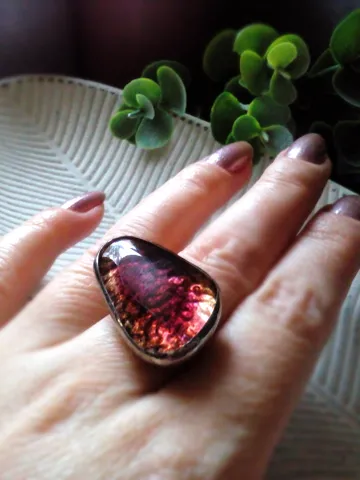 Big Glass fused ring, simple stained glass, tiffany ring, shiny ring, transparent ring, tin soldered ring $37.00