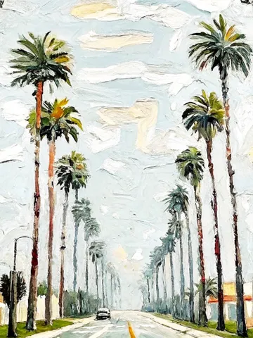 Los Angeles Oil Painting Street Original Art Impasto Scene Sunset Boulevard Impressionist Painting Palm Trees Car Cityscape Art Gift $180.00