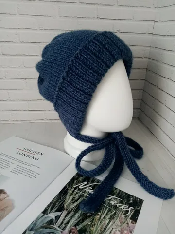 Warm Knitted Cap with Long Ties Handmade $79.00