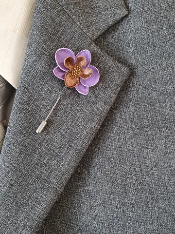 Violet orchid men's lapel pin Leather boutonniere for him 3rd anniversary gift, art.28 $35.00