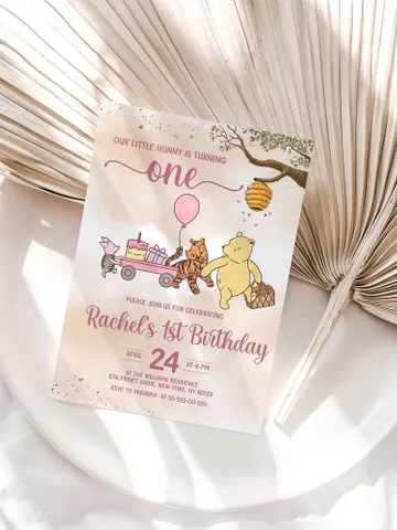 Classic Winnie Pooh Baby Birthday Invitation; Winnie Pooh Baby Birthday ; Greenery Baby Birthday; Honey Bear Birthday; Winnie Pooh wp $12.78
