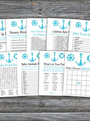 Nautical baby shower games bundle,Nautical Anchor Baby Shower games package,Fun Baby Shower Games,9 Printable Games-219 $5.95