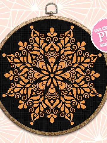 Mandala cross stitch pattern download PDF, Monochrome mandala digital PDF, Floral ornament cross stitch chart, Easy beginner stitch #M107 $4.60