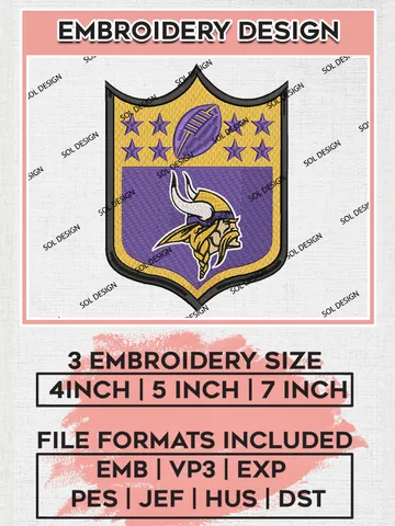 Minnesota Vikings Embroidery Design Files, NFL Vikings, NFL Embroidery Designs, NFL Minnesota Vikings Machine Embroidery Design, Digital Download