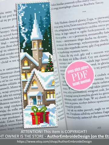 Winter bookmark cross stitch pattern PDF instant download Holiday cross stitch chart, Digital bookmark pattern PDF, Christmas village #B191 $4.40