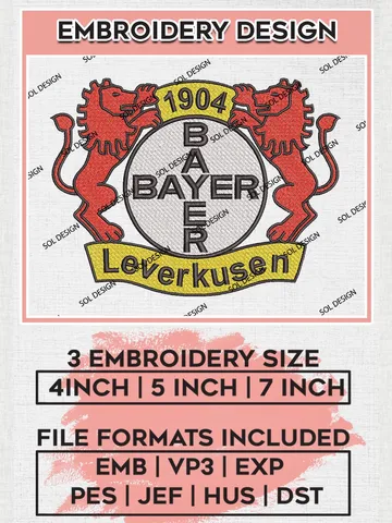 Bayer Leverkusen Embroidery Design, Bundesliga Logo Embroidery, Bundesliga Bayer Leverkusen Embroidery, Machine Embroidery Design $6.99