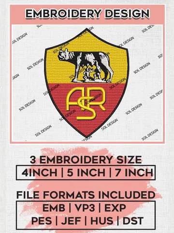AS Roma Logo Embroidery Design Files, Serie A Embroidery files, Serie A AS Roma Teams, Football, Digital Download $6.99