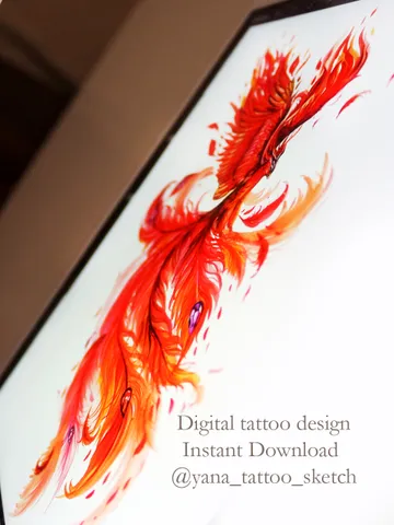 Phoenix Tattoo Design For Females Watercolor Phoenix Tattoo Sketch Idea, Instant download PDF, JPG