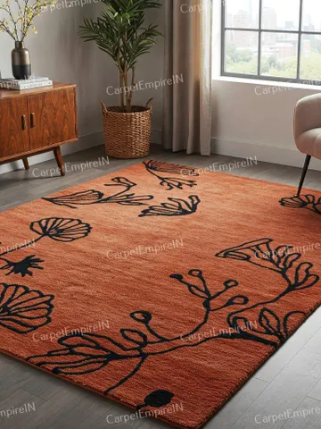 Rustic burnt rug,Orange area rug - Botanical wool rug, Hand-Tufted, Floral carpet, Contemporary, Home decor, floral,4x6,5x7,8x10,9x12,10x14. $233.80