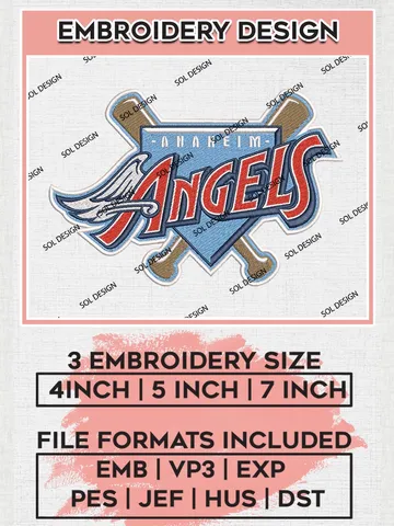 MLB Los Angeles Angels Logo Embroidery Design Files, MLB Los Angeles Angels Team Embroidery, MLB Teams, 3 sizes, MLB Machine embroidery designs, Digital Download $6.99