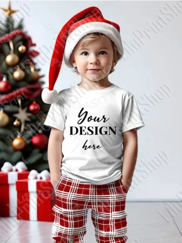 Boy Shirt model Mockup JPG Christmas lifestyle model t shirt mockup, Child White tshirt mock up flat lay. digital Instant download $2.44