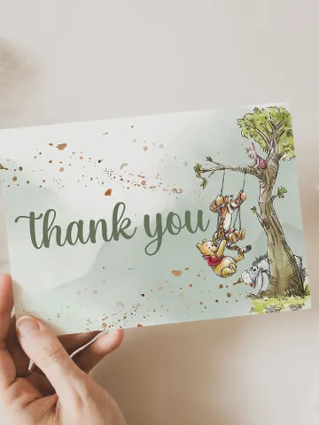 Editable Thank you card Hundred Acre Wood First Birthday party thank you; Winnie the Pooh Party; Classic Pooh Party Birthday ; wp2 $8.13