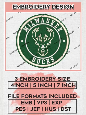 Milwaukee Bucks NBA Basketball Team Logo Embroidery Design, NBA Milwaukee Bucks Logo Embroidery Files, Basketball Team Machine Embroidery, Machine Embroidery Design