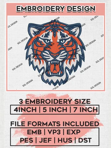 Detroit Tigers Logo Machine Embroidery Files, MLB Detroit Tigers Team Embroidery, NCAA Teams, 3 sizes, MLB Machine embroidery designs, Digital Download $6.99