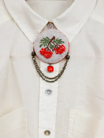 Orange autumn brooch handmade Collar chain brooch boho Large fall pin textile Linen jewelry Berry brooch women Fall lover gift $45.23