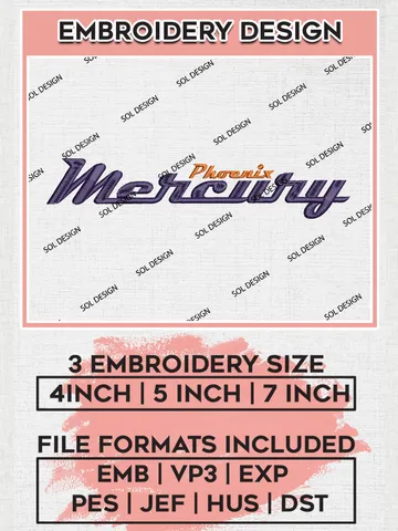 WNBA Phoenix Mercury Wordmark Logo Embroidery Files, WNBA Phoenix Mercury Team Embroidery Designs, WNBA Basketball Teams, 3 sizes, Machine embroidery designs, Digital Download $6.99