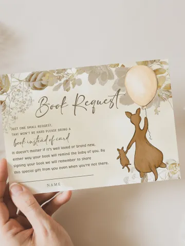Classic Winnie Pooh Baby Shower Book Request; Neutral Baby Shower Template; Winnie Baby Shower book request; Honey Bear; Winnie Pooh wb12 $9.82